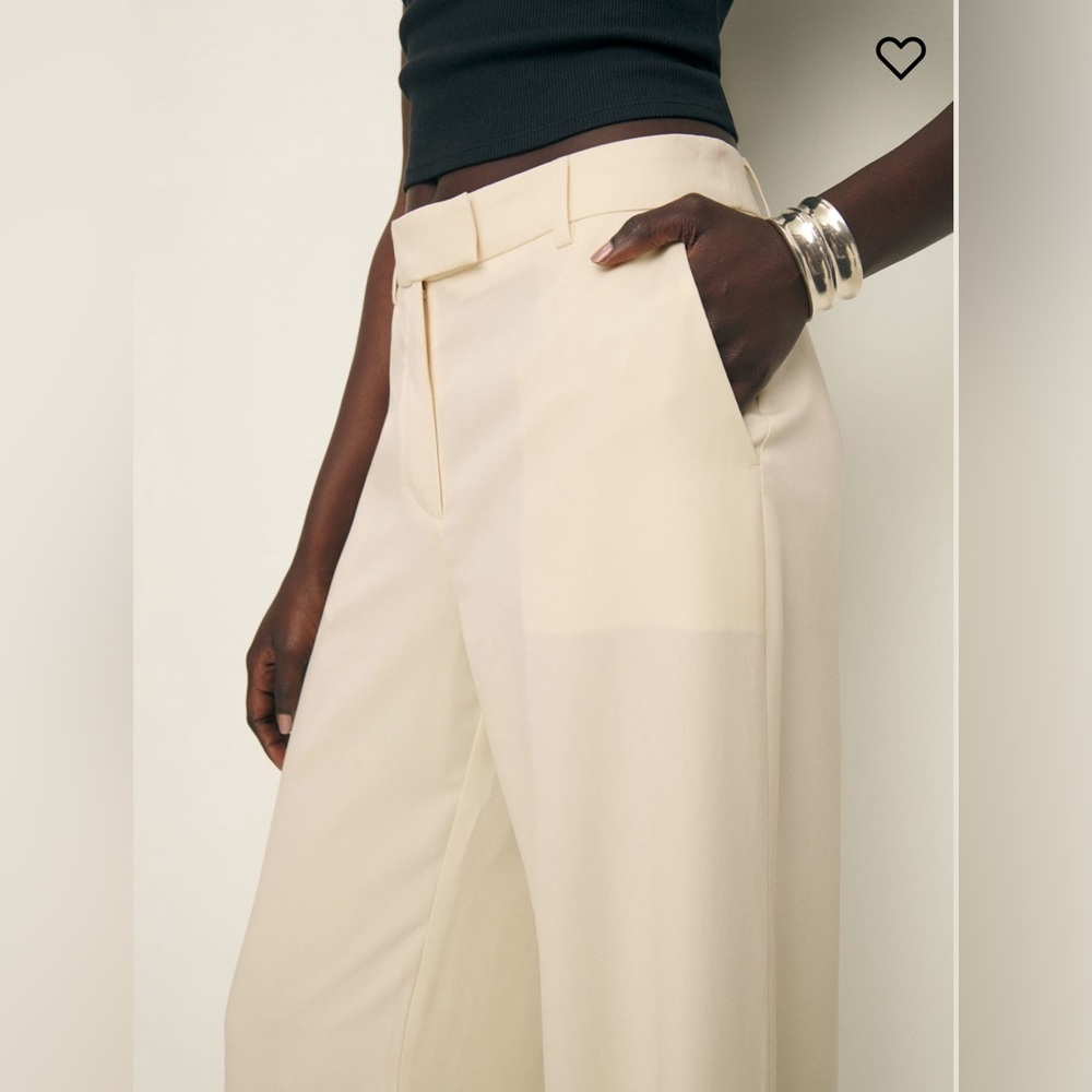 NWT Reformation Carter Mid Rise Pant in Sugar Size 6 Neutral Straight Leg Pants - Picture 4 of 10